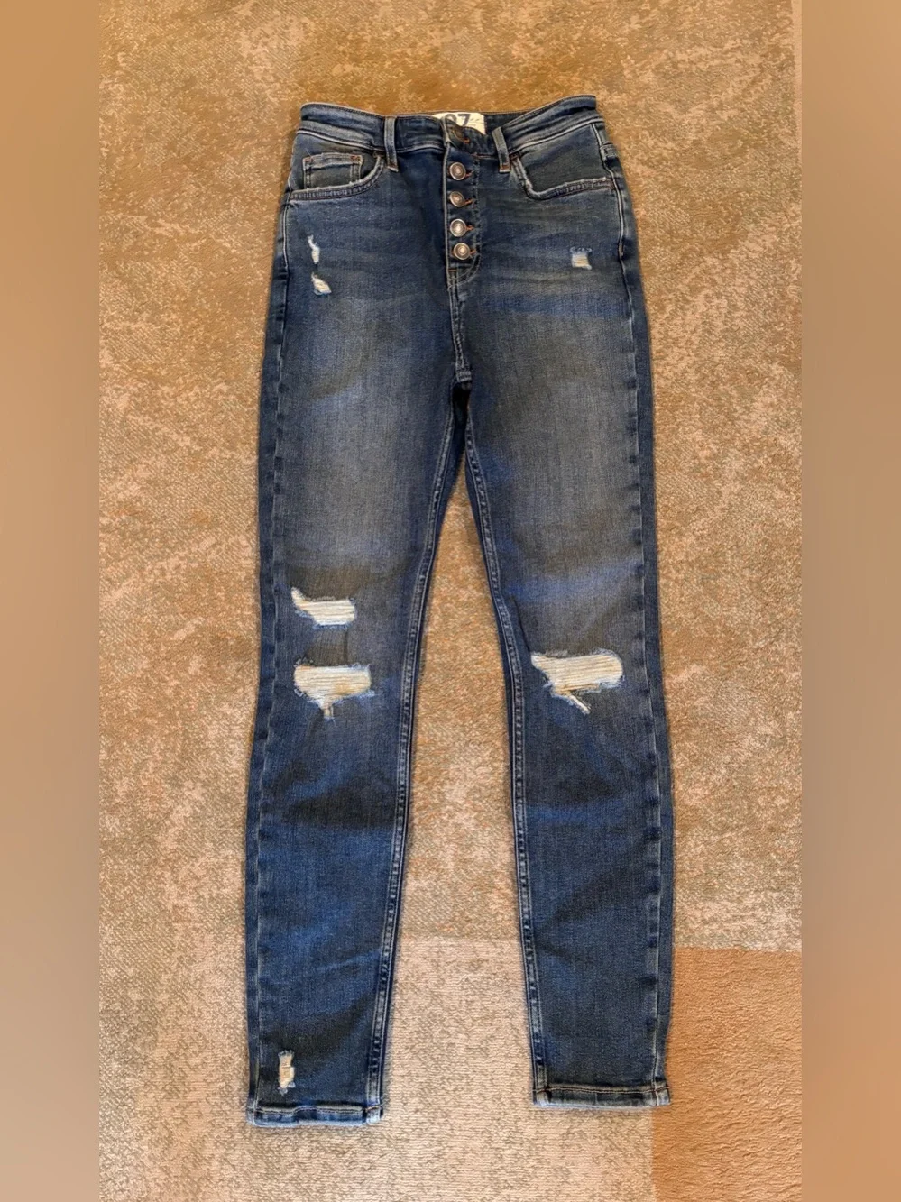 Free People We The Free Distressed Skinny Jeans Size 27 Button Fly NWT